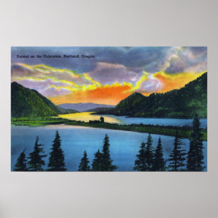 Sonnenuntergang-Szene auf dem Columbia River Poster