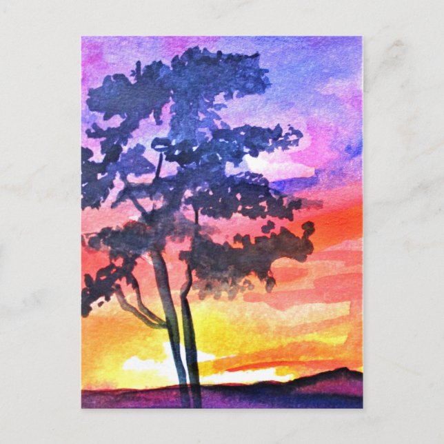 Sonnenuntergang Traumlandschaft Aquarellkunst Postkarte (Vorderseite)