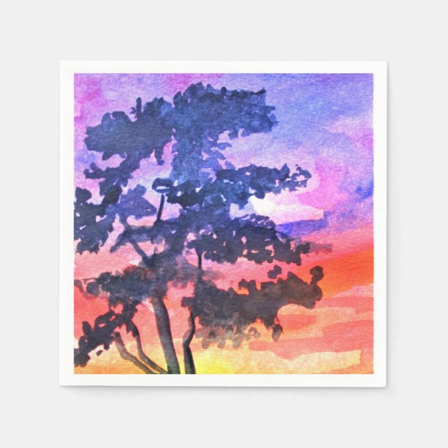 Sonnenuntergang Traumlandschaft Aquarellkunst Serviette (Vorderseite)