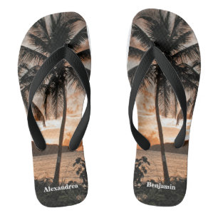 Sonnenuntergang Tropical Beach Palm Trees Persönli Flip Flops