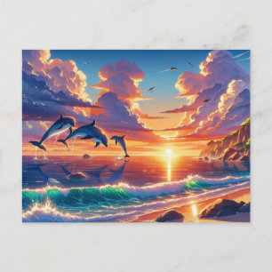 Sonnenuntergang Tropical Island Dolphin Flight Mal Postkarte