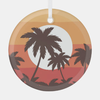 Sonnenuntergang Tropischer Palmenstrand Vintage Ornament Aus Glas