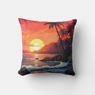 Sonnenuntergang Tropischer Strand Paradies Insel  Kissen
