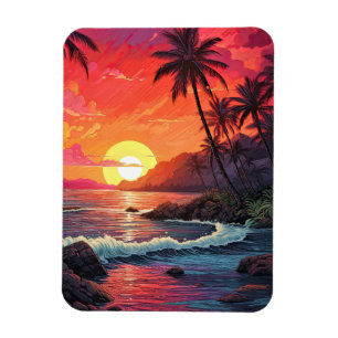 Sonnenuntergang Tropischer Strand Paradies Insel Magnet