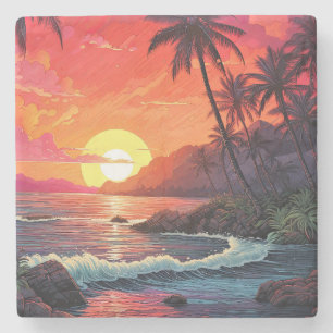 Sonnenuntergang Tropischer Strand Paradies Insel  Steinuntersetzer