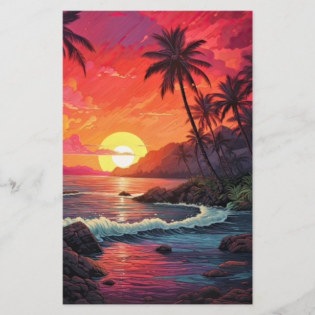 Sonnenuntergang Tropisches Strandparadies Insel Briefpapier (Vorderseite)