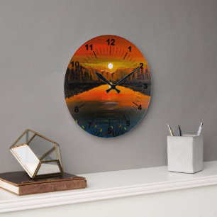 Sonnenuntergang über Canyon Lake Malerei von Alfre Große Wanduhr
