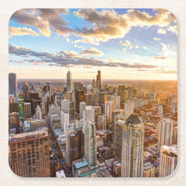 Sonnenuntergang über Chicago Rechteckiger Pappuntersetzer (Vorderseite)