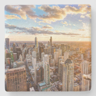 Sonnenuntergang über Chicago Steinuntersetzer