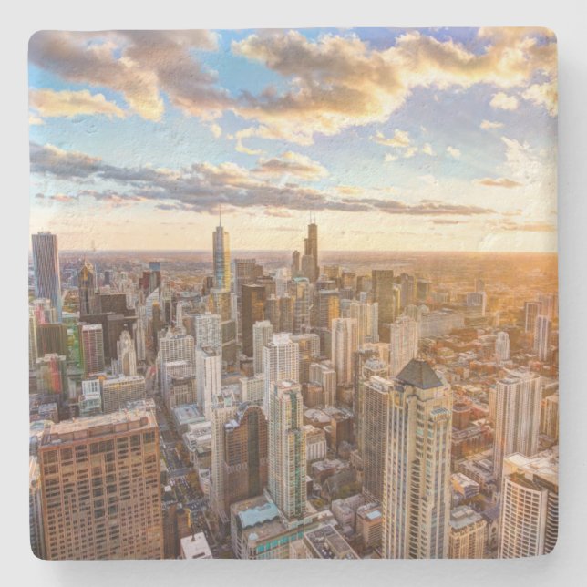 Sonnenuntergang über Chicago Steinuntersetzer (Vorderseite)