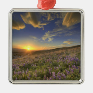 Sonnenuntergang über dem Bitterroot Gebirge und ri Silbernes Ornament