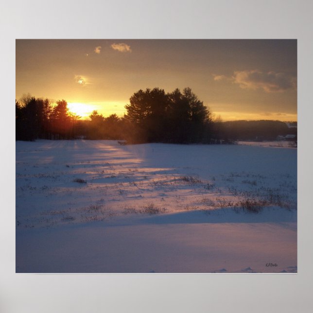 Sonnenuntergang über dem Feld Poster (Vorne)