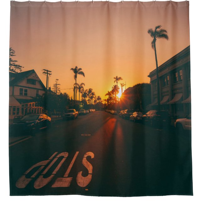 Sonnenuntergang über dem Horizont Duschvorhang (Vorderseite)