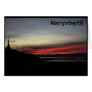 Sonnenuntergang über dem Meer in Aberystwyth-Karte