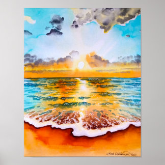 Sonnenuntergang über dem Ozean - Aquarelle Kunst d Poster