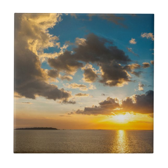 Sonnenuntergang über dem Ozean, Fidschi Fliese (Vorderseite)