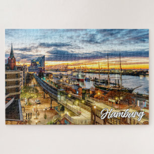 Sonnenuntergang über dem schönen Hamburg, Deutschl Puzzle