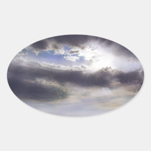 Sonnenuntergang über dem See Aquarell Ovaler Aufkleber