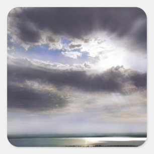 Sonnenuntergang über dem See Aquarell Quadratischer Aufkleber