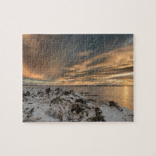 Sonnenuntergang über dem See Myvatn, Island Puzzle