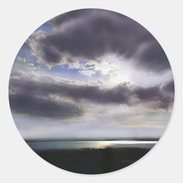 Sonnenuntergang über dem See Runder Aufkleber (Vorderseite)