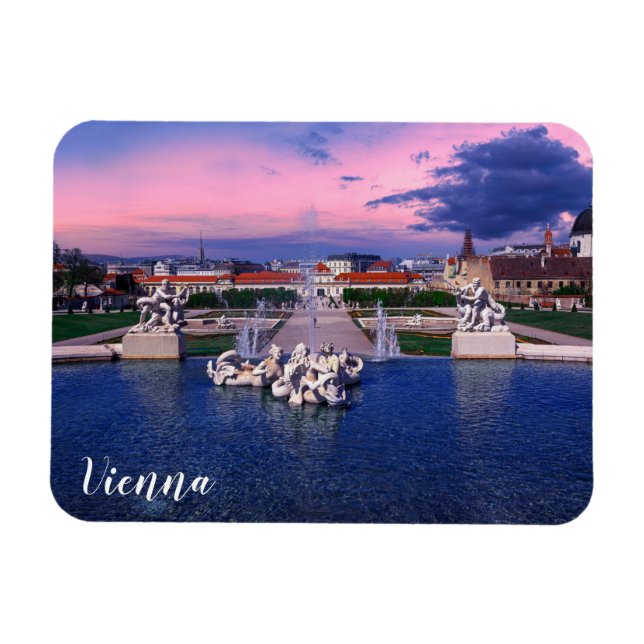 Sonnenuntergang über dem Springbrunnen in Wien Magnet (Horizontal)