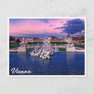 Sonnenuntergang über dem Springbrunnen in Wien Postkarte