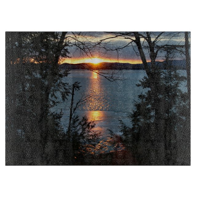 Sonnenuntergang über dem Wald Lake Cutting Board Schneidebrett (Vorderseite)