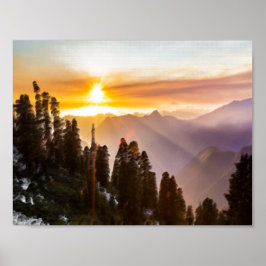 Sonnenuntergang über dem Wald Poster