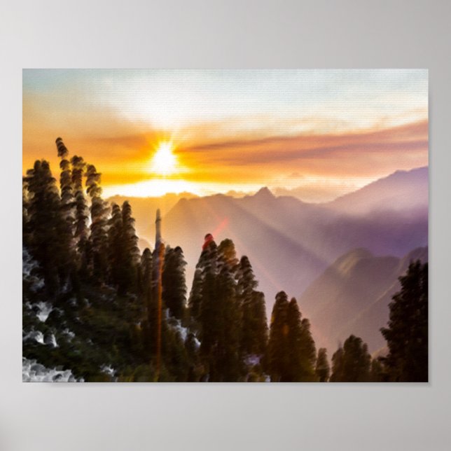 Sonnenuntergang über dem Wald Poster (Vorne)