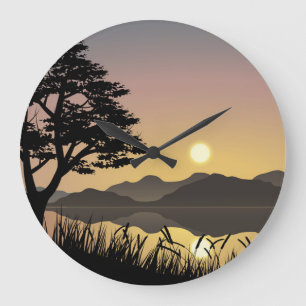 Sonnenuntergang über den Bergen Große Wanduhr