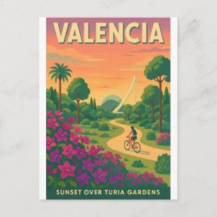 Sonnenuntergang über den Turia-Gärten – Valencia R Postkarte