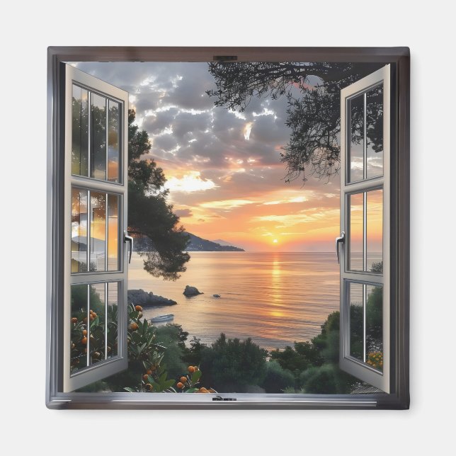 Sonnenuntergang über der Fensteransicht Magnet (Vorne)