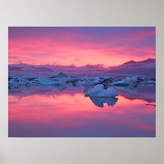 Sonnenuntergang über der Jokulsarlon Glacier Lagoo Poster (Vorne)