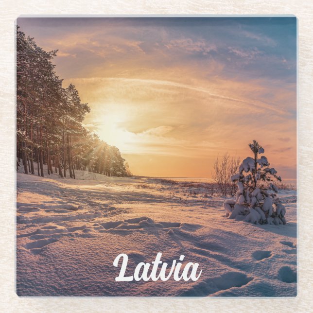 Sonnenuntergang über der schneebedeckten Winterküs Glasuntersetzer (Vorderseite)