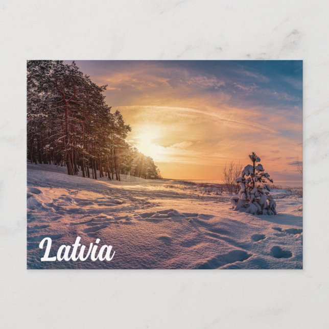 Sonnenuntergang über der schneebedeckten Winterküs Postkarte (Vorderseite)