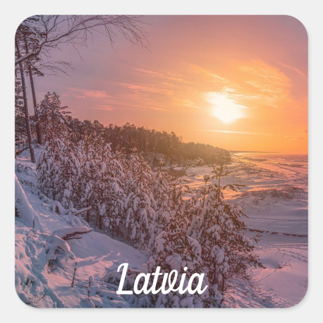 Sonnenuntergang über der Schneeküste Quadratischer Aufkleber (Vorderseite)