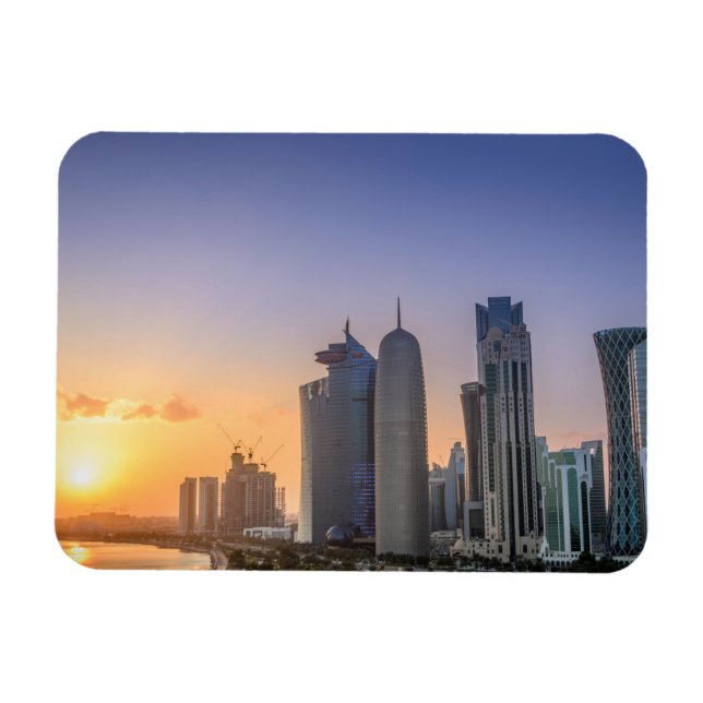 Sonnenuntergang über der Stadt Doha, Katar Magnet (Horizontal)