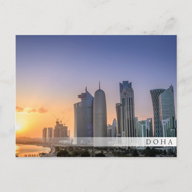 Sonnenuntergang über der Stadt Doha, Katar Postkarte (Vorderseite)