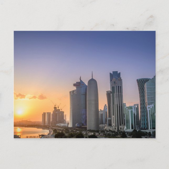 Sonnenuntergang über der Stadt Doha, Katar Postkarte (Vorderseite)