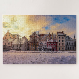 Sonnenuntergang über der Straße in Riga Jigsaw Puz Puzzle