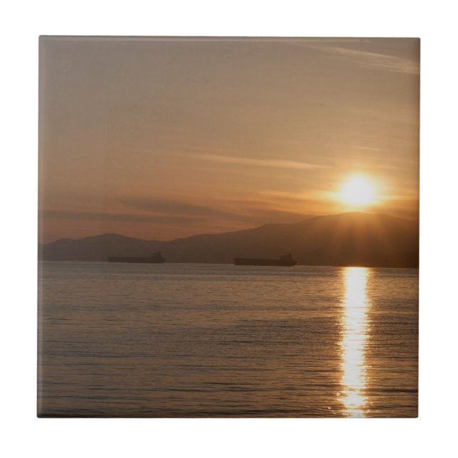 Sonnenuntergang über der Vancouver Bay - Kanada Fliese (Vorderseite)