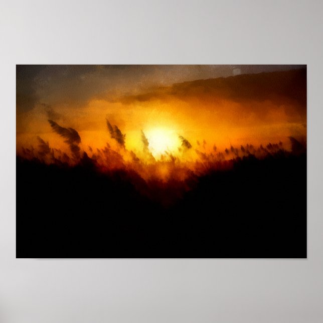 Sonnenuntergang über einem Maisfeld | Impressionis Poster (Vorne)