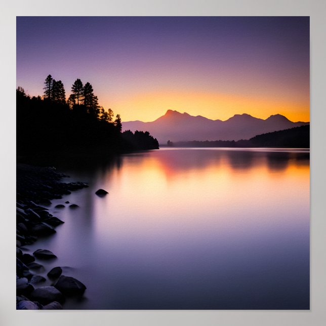 Sonnenuntergang über einem See Poster (Vorne)