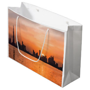 Sonnenuntergang über einer Küstenstadt - Aquarell Große Geschenktüte