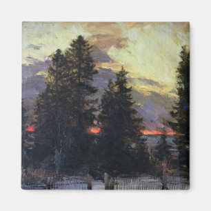 Sonnenuntergang über einer Winter-Landschaft, Magnet