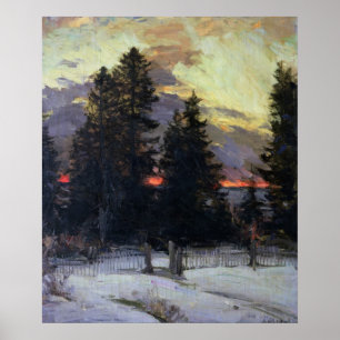 Sonnenuntergang über einer Winterlandschaft, c.190 Poster
