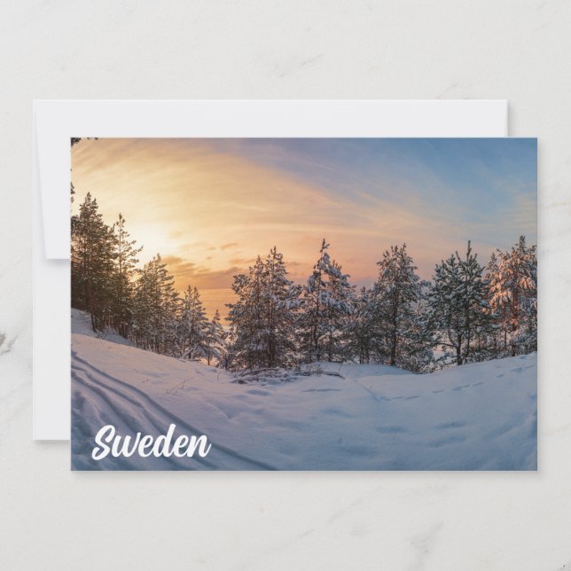 Sonnenuntergang über gefrorenem Schneewald in der  (Vorderseite)