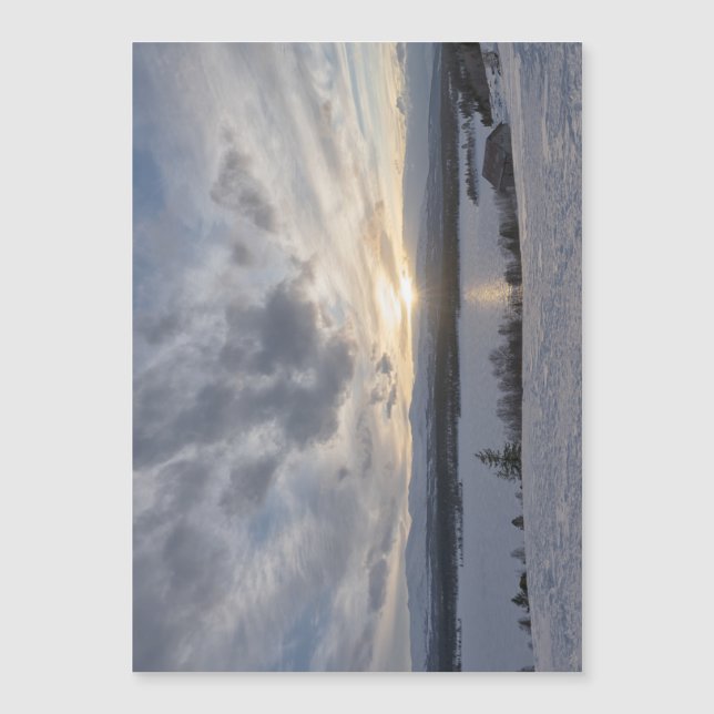 Sonnenuntergang über gefrorenem See Magnetkarte (Vorderseite)