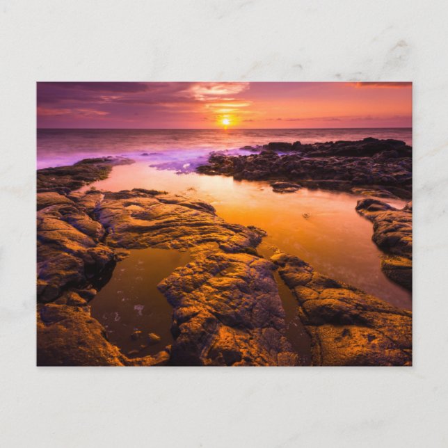 Sonnenuntergang über Gezeitenpools, Hawaii Postkarte (Vorderseite)